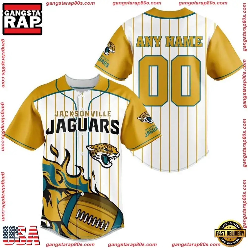 NFL Custom Name Number Jacksonville Jaguars Baseball Jersey Shirt Image