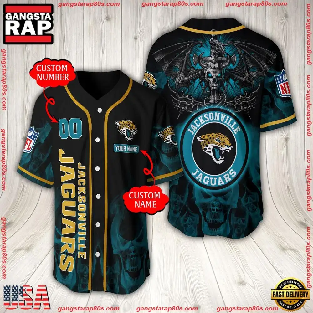 NFL Custom Name Number Jacksonville Jaguars Baseball Jersey Image