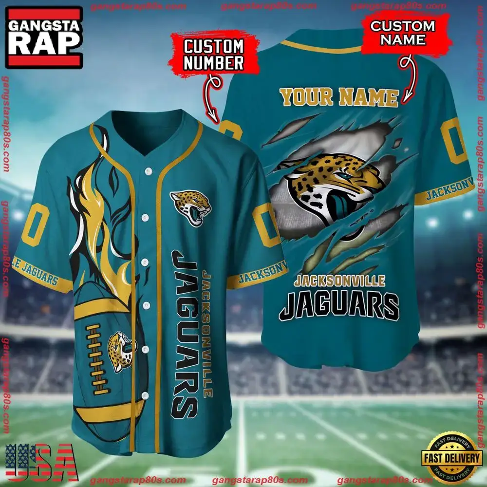 NFL Custom Name Number Jacksonville Jaguars Football Team Baseball Jersey Shirt Image