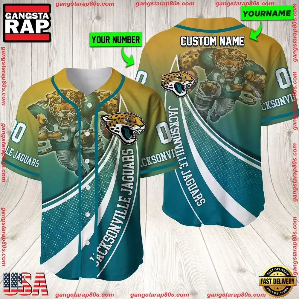 NFL Custom Name Number Jacksonville Jaguars Mascot Football Baseball Jersey Shirt Image