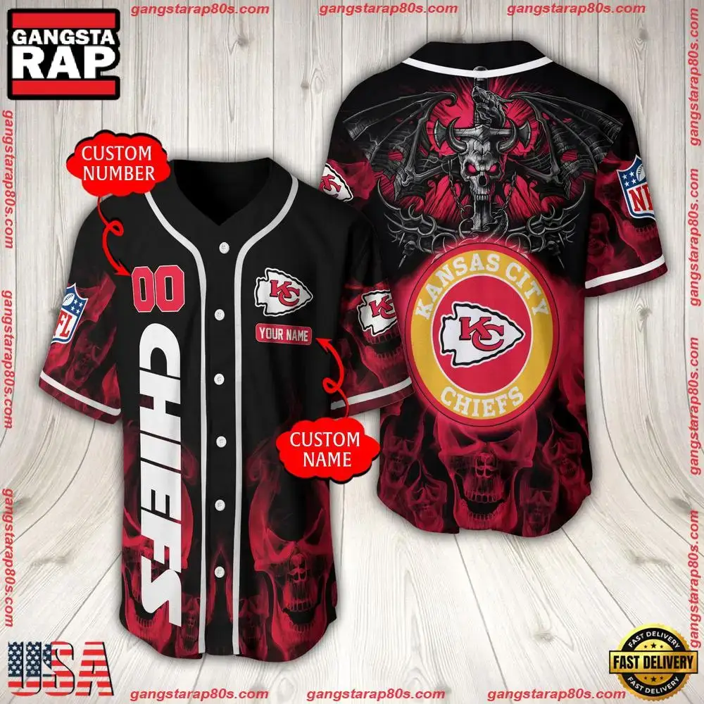 NFL Custom Name Number Kansas City Chiefs Baseball Jersey Image