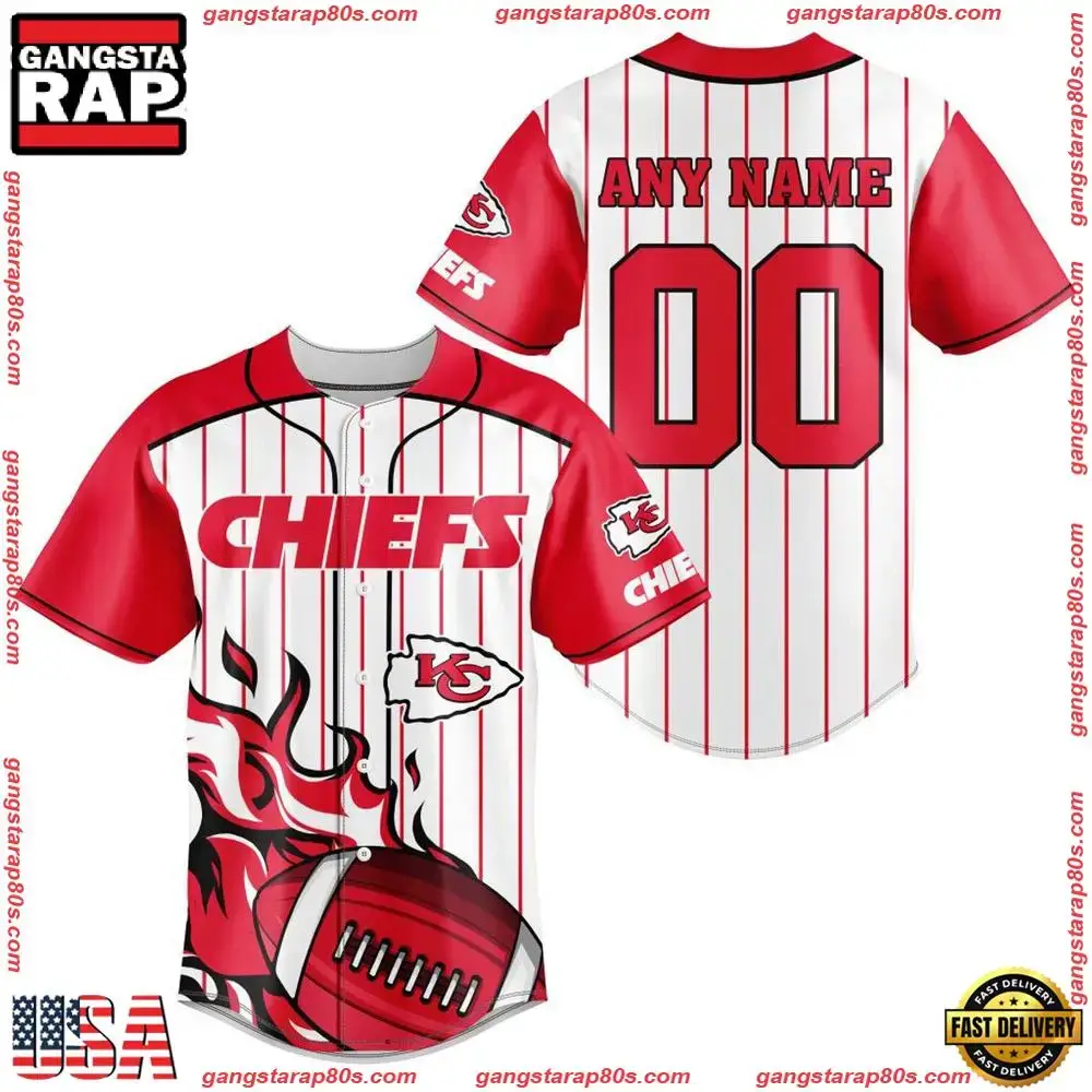 NFL Custom Name Number Kansas City Chiefs Baseball Jersey Shirt Image