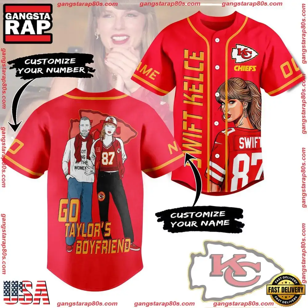 NFL Custom Name Number Kansas City Chiefs Go Taylor's Boyfriend Baseball Jersey Image