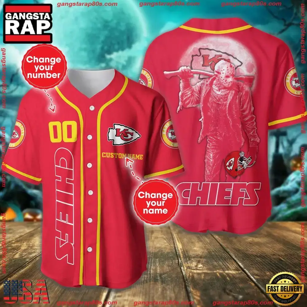 NFL Custom Name Number Kansas City Chiefs Horror 3D New Design Baseball Jersey Shirt Image