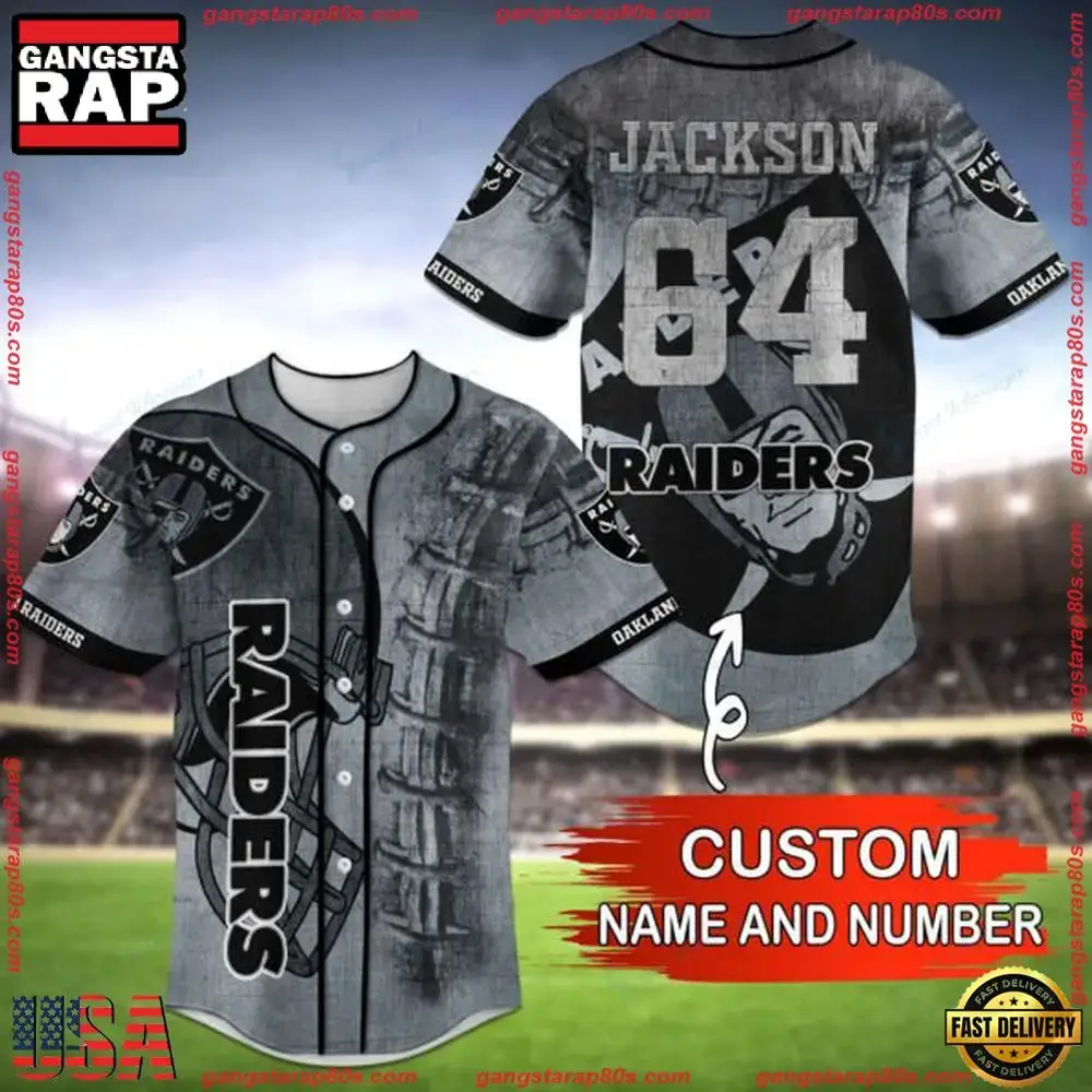 NFL Custom Name Number Las Vegas Raider Baseball Jersey Shirt Image