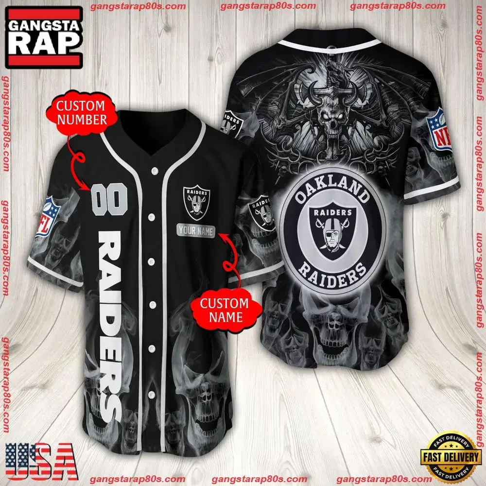 NFL Custom Name Number Las Vegas Raiders Baseball Jersey Image