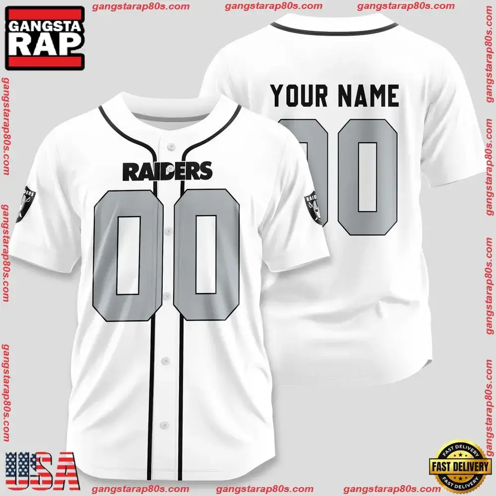 NFL Custom Name Number Las Vegas Raiders Team Baseball Jersey Shirt Image