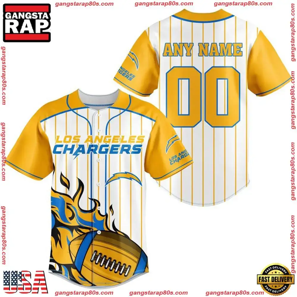 NFL Custom Name Number Los Angeles Chargers Baseball Jersey Shirt Image