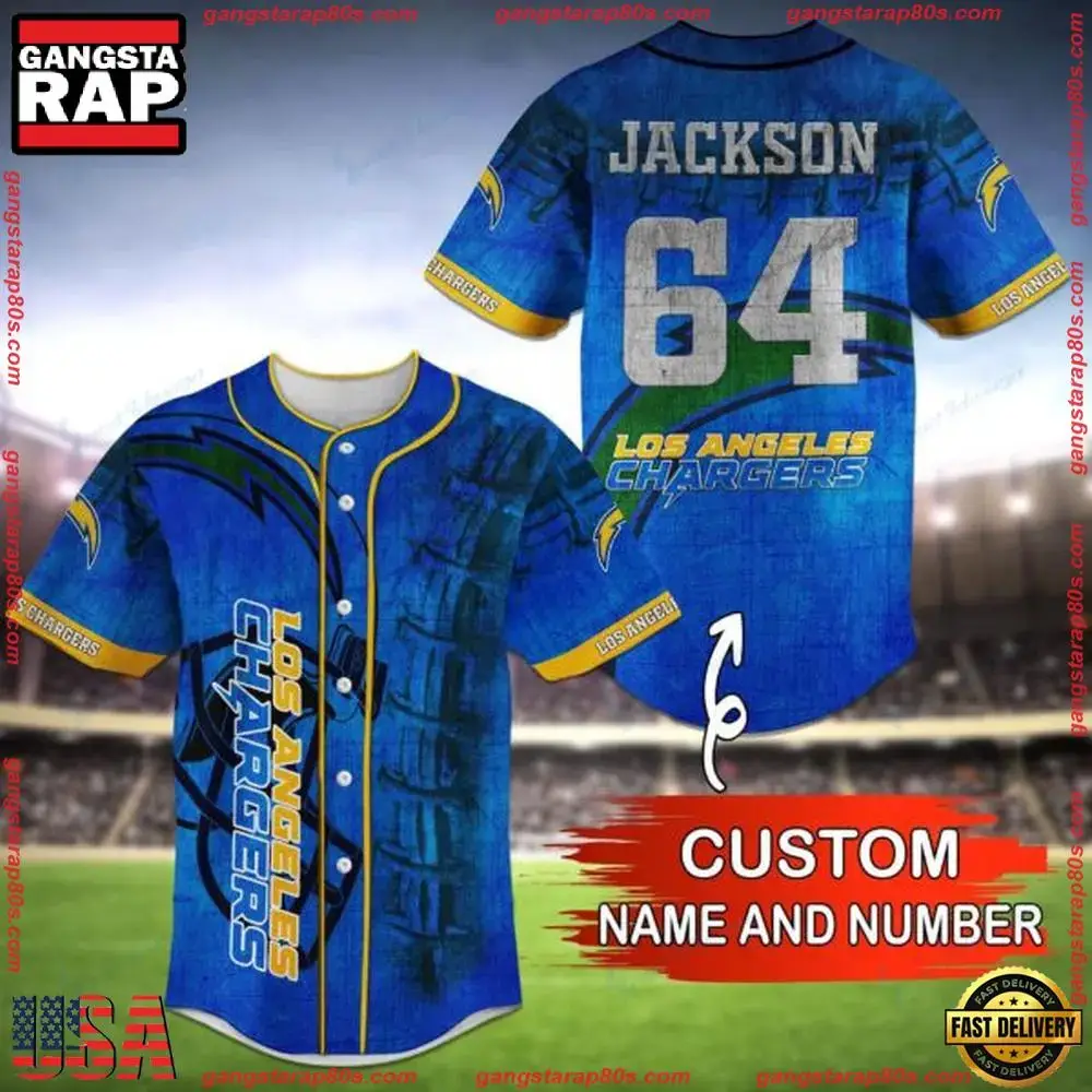 NFL Custom Name Number Los Angeles Chargers Baseball Jersey Shirt Image