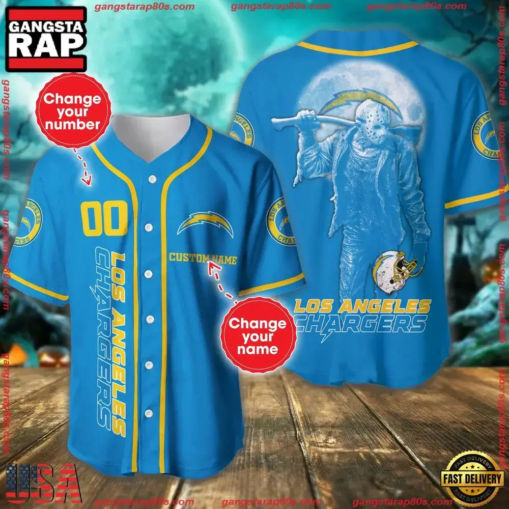 NFL Custom Name Number Los Angeles Chargers Horror 3D New Design Baseball Jersey Shirt Image