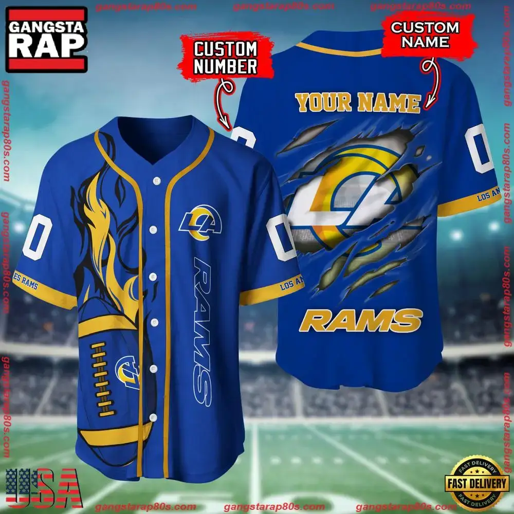NFL Custom Name Number Los Angeles Rams Football Team Baseball Jersey Shirt Image