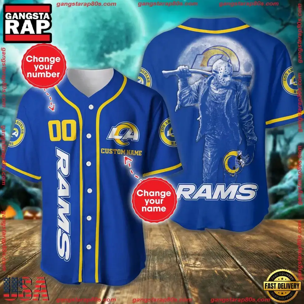NFL Custom Name Number Los Angeles Rams Horror 3D New Design Baseball Jersey Shirt Image