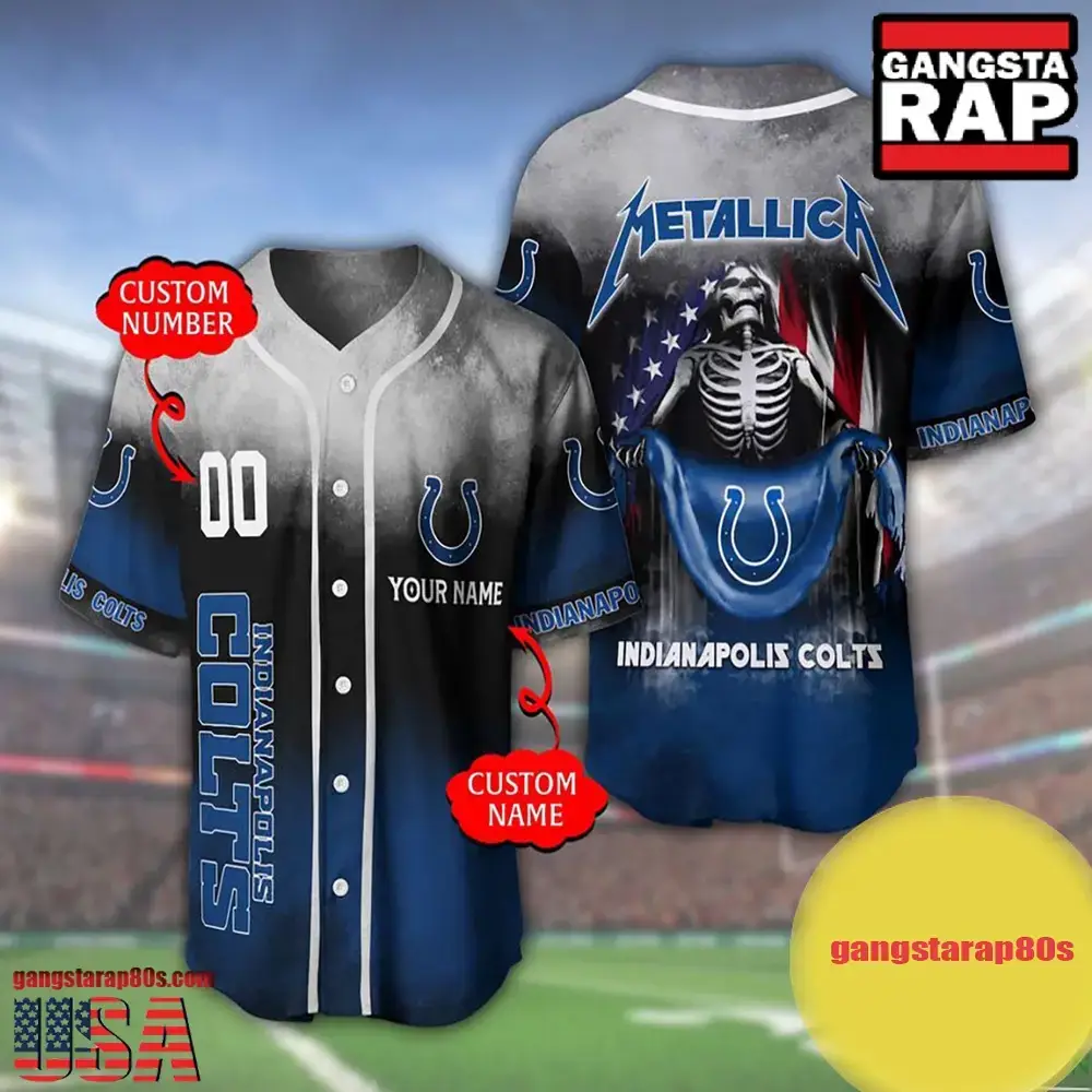 NFL Custom Name Number Metallica Band Indianapolis Colts Flag America Baseball Jersey Shirt Image