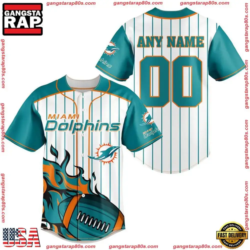 NFL Custom Name Number Miami Dolphins Baseball Jersey Shirt Image