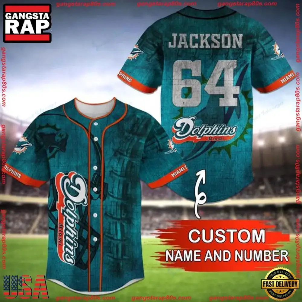 NFL Custom Name Number Miami Dolphins Baseball Jersey Shirt Image