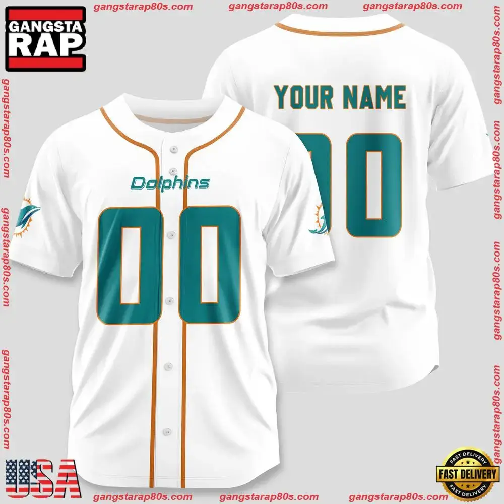 NFL Custom Name Number Miami Dolphins Design Baseball Jersey Shirt Image