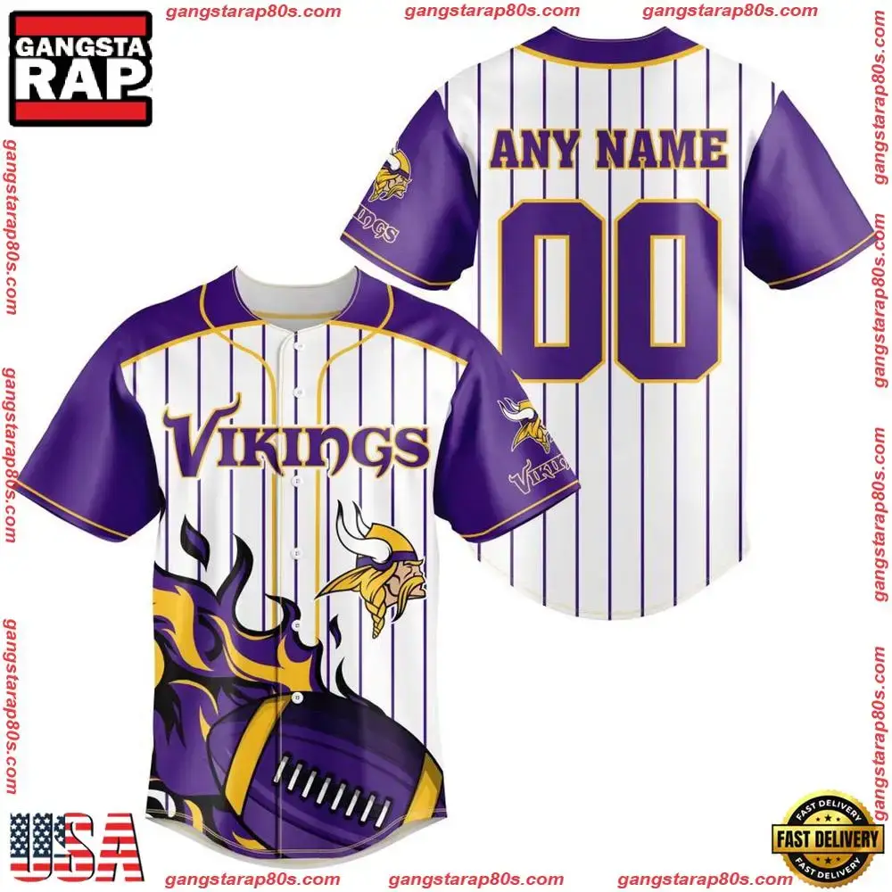 NFL Custom Name Number Minnesota Vikings Baseball Jersey Shirt Image