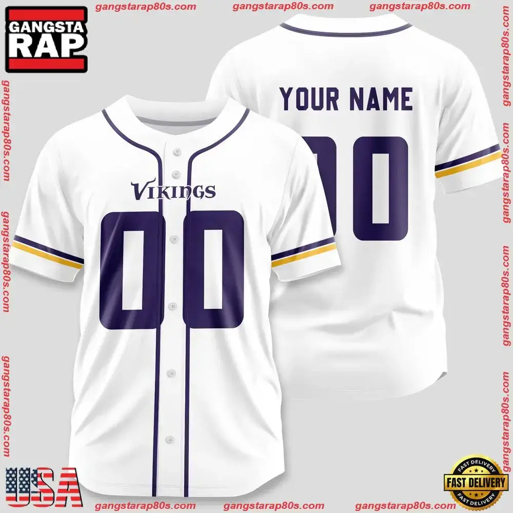 NFL Custom Name Number Minnesota Vikings Design Baseball Jersey Shirt Image