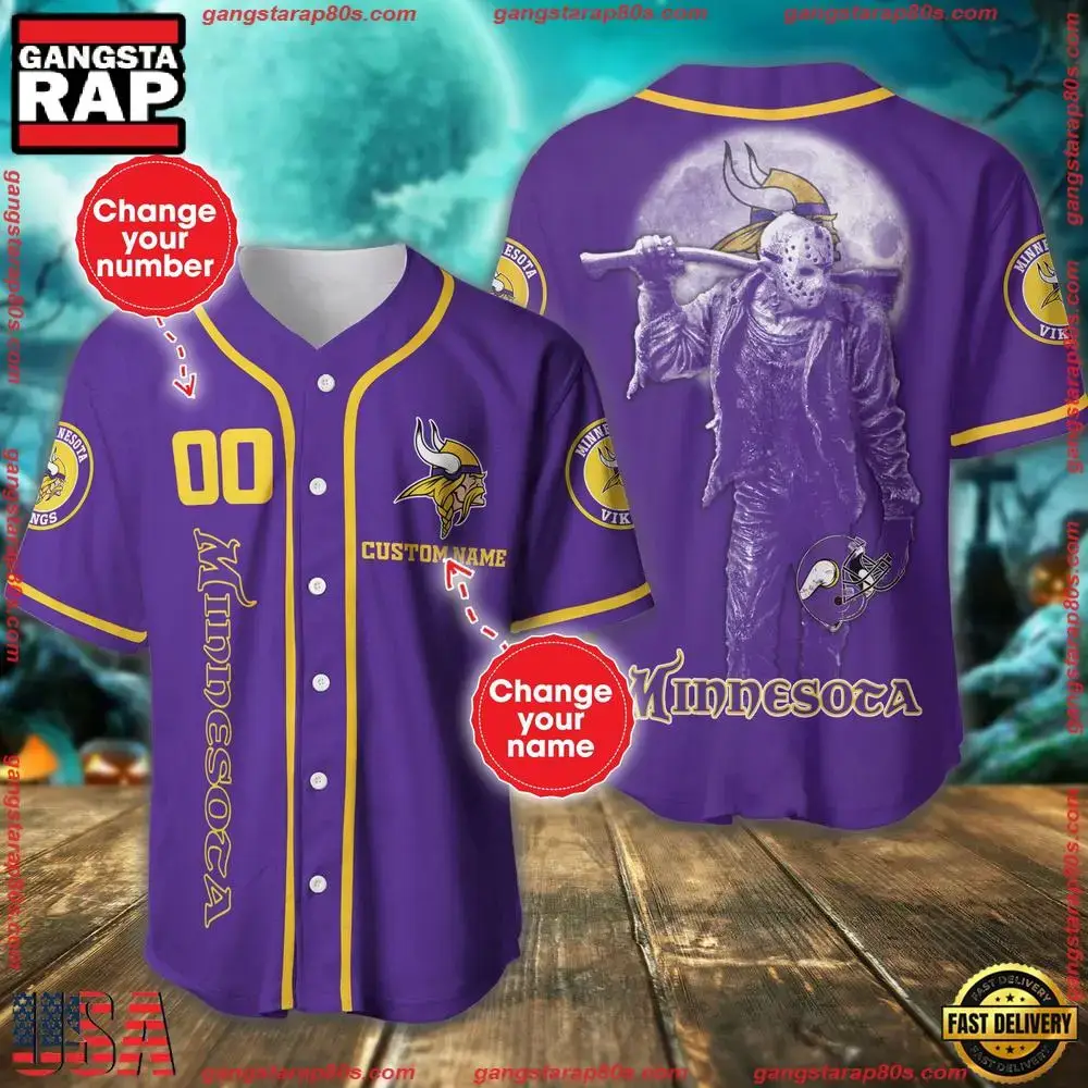 NFL Custom Name Number Minnesota Vikings Horror 3D New Design Baseball Jersey Shirt Image