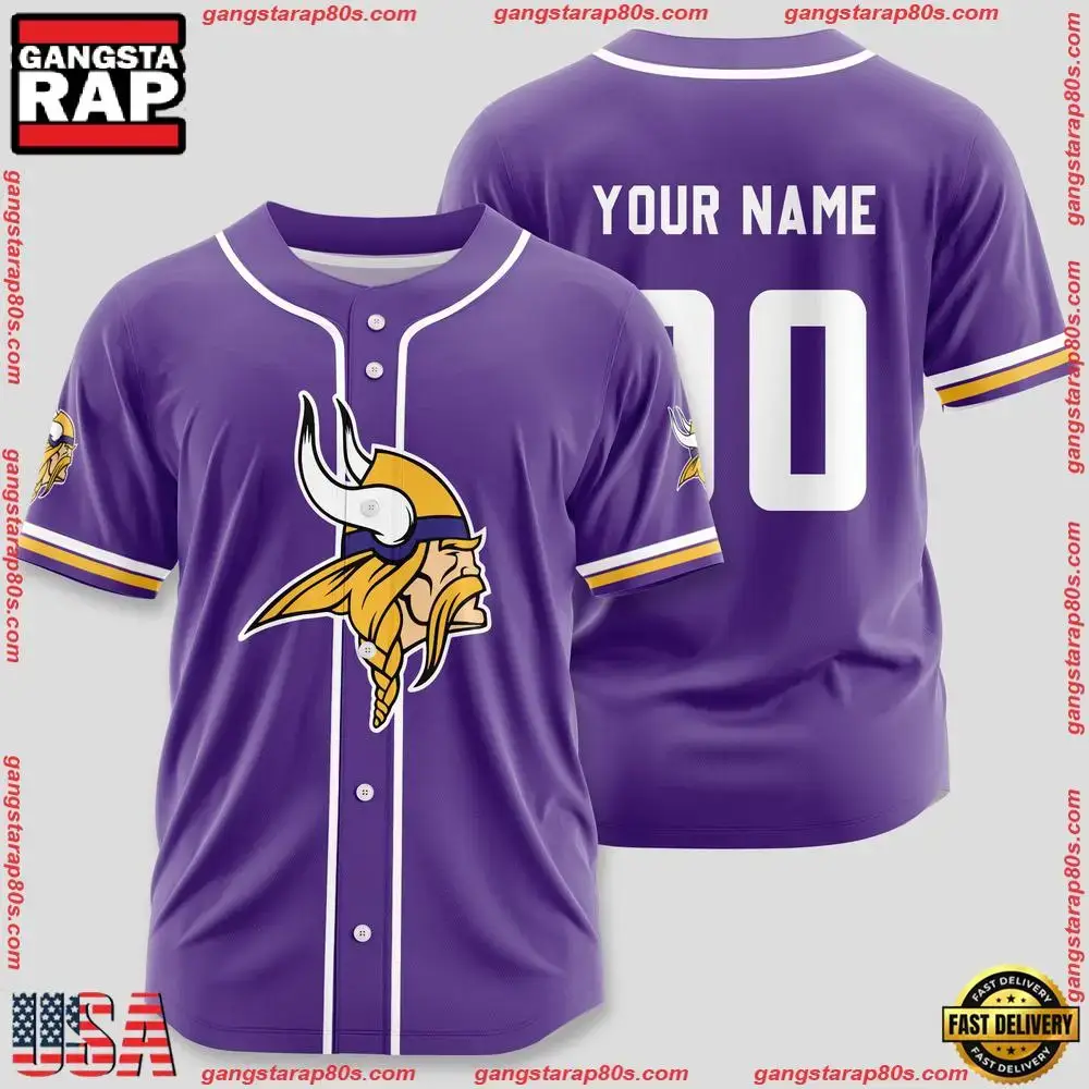NFL Custom Name Number Minnesota Vikings Sport Baseball Jersey Shirt Image