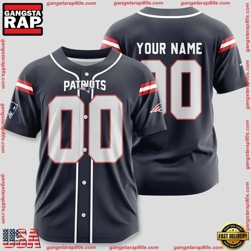 NFL Custom Name Number New England Patriots Design Baseball Jersey Shirt Image