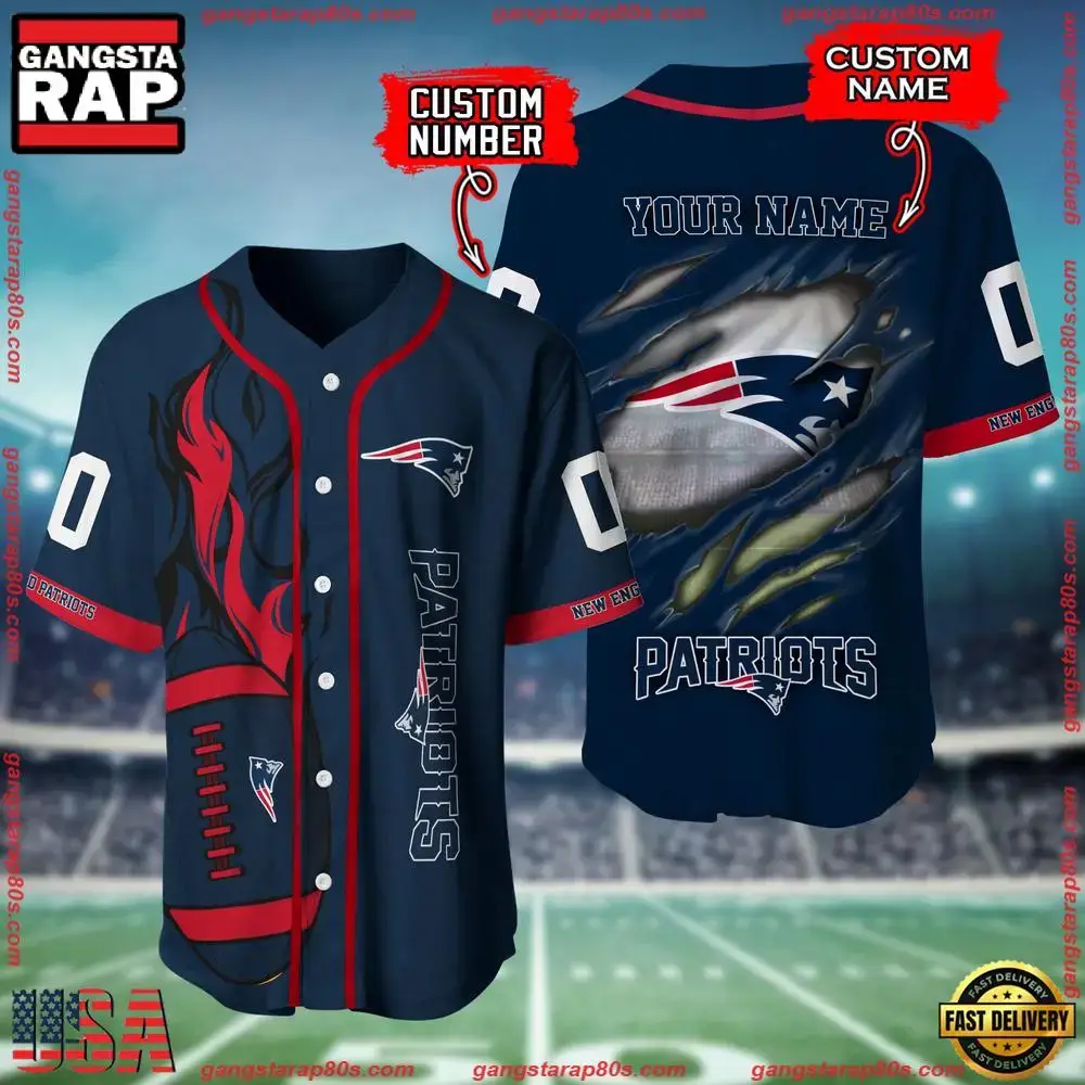 NFL Custom Name Number New England Patriots Football Team Baseball Jersey Shirt Image