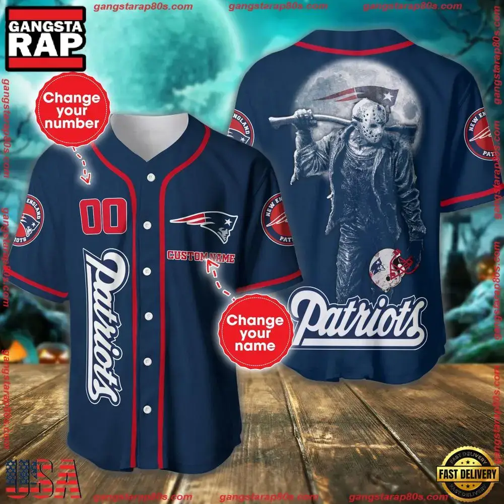 NFL Custom Name Number New England Patriots Horror 3D New Design Baseball Jersey Shirt Image