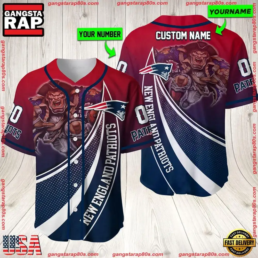 NFL Custom Name Number New England Patriots Mascot Football New Design Baseball Jersey Shirt Image