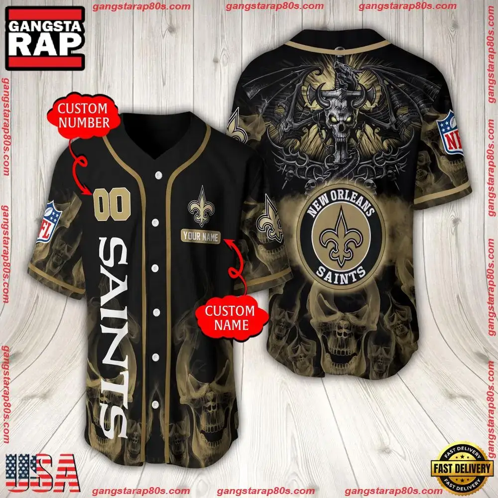 NFL Custom Name Number New Orleans Saints Baseball Jersey Image