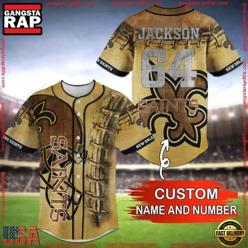NFL Custom Name Number New Orleans Saints Baseball Jersey Shirt Image