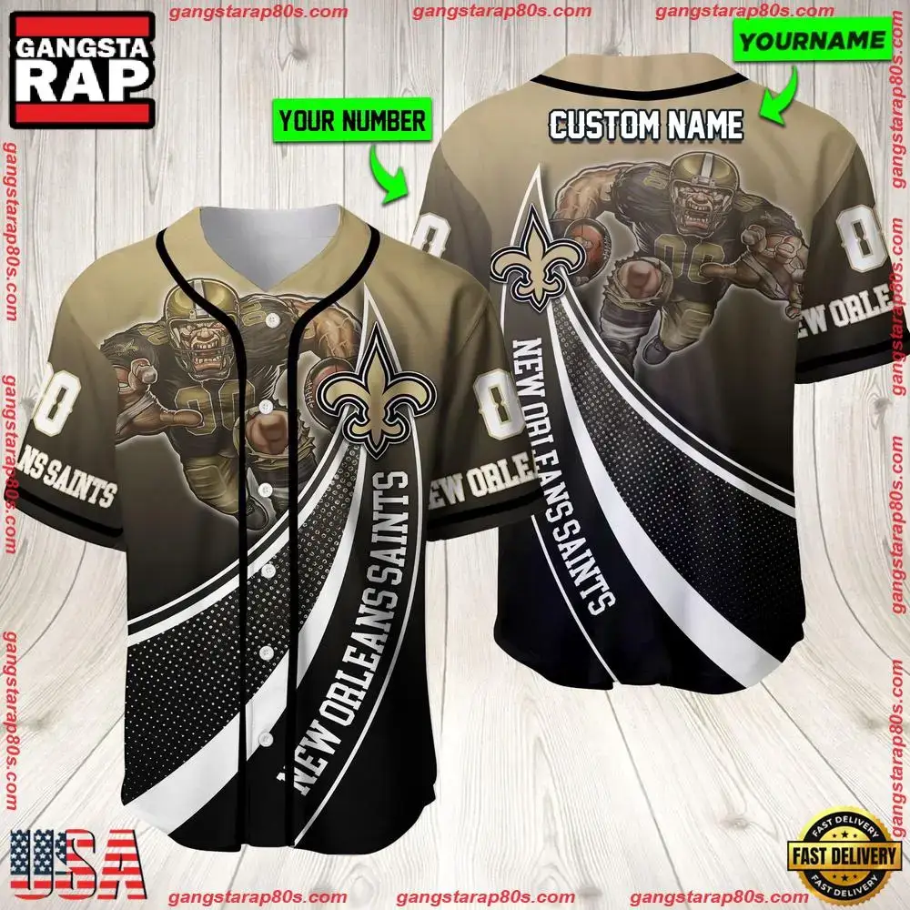 NFL Custom Name Number New Orleans Saints Mascot Football New Design Baseball Jersey Shirt Image