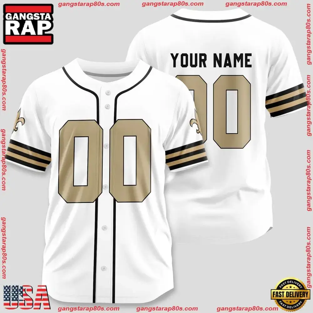 NFL Custom Name Number New Orleans Saints Team Baseball Jersey Shirt Image