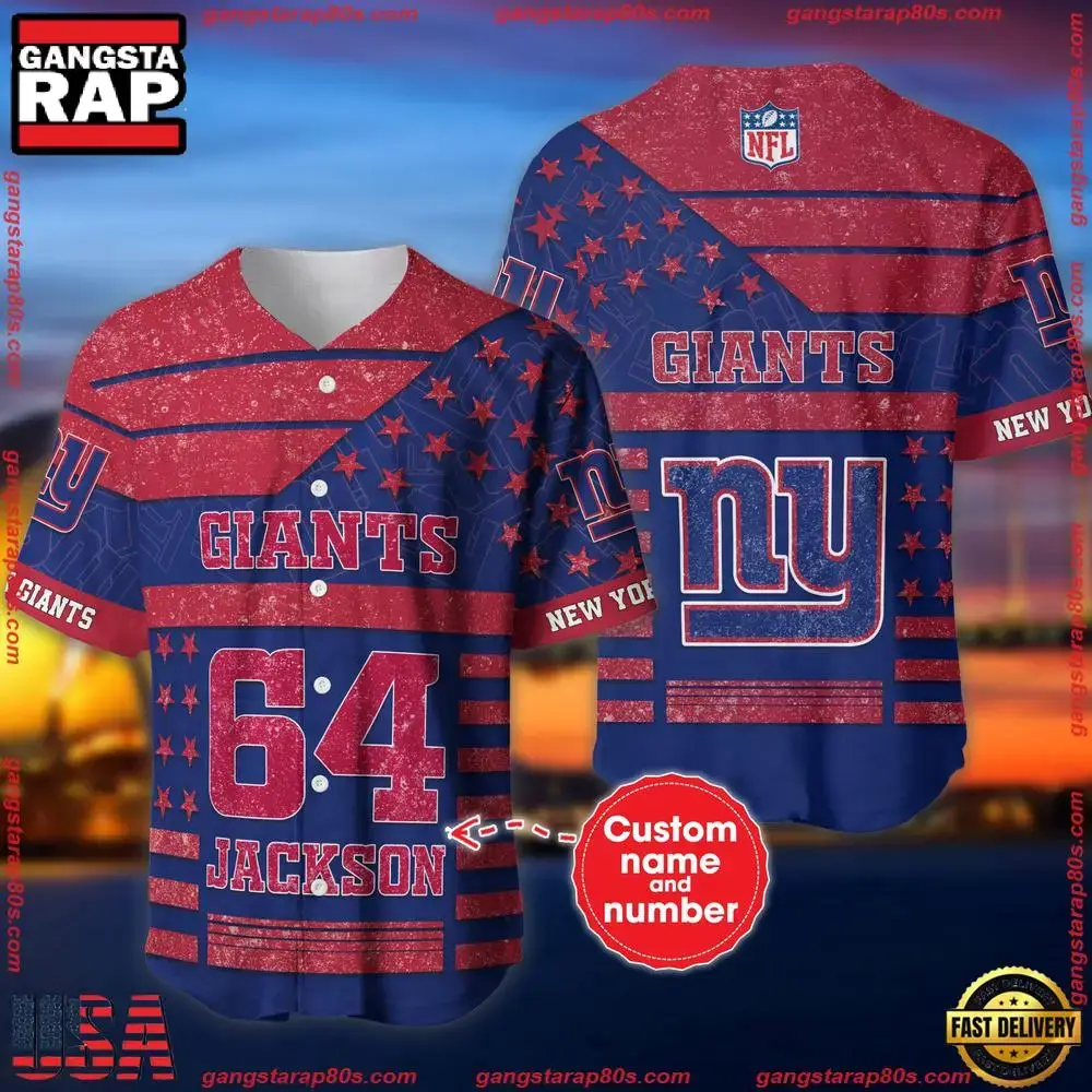 NFL Custom Name Number New York Giants American Flag New Design Baseball Jersey Shirt Image