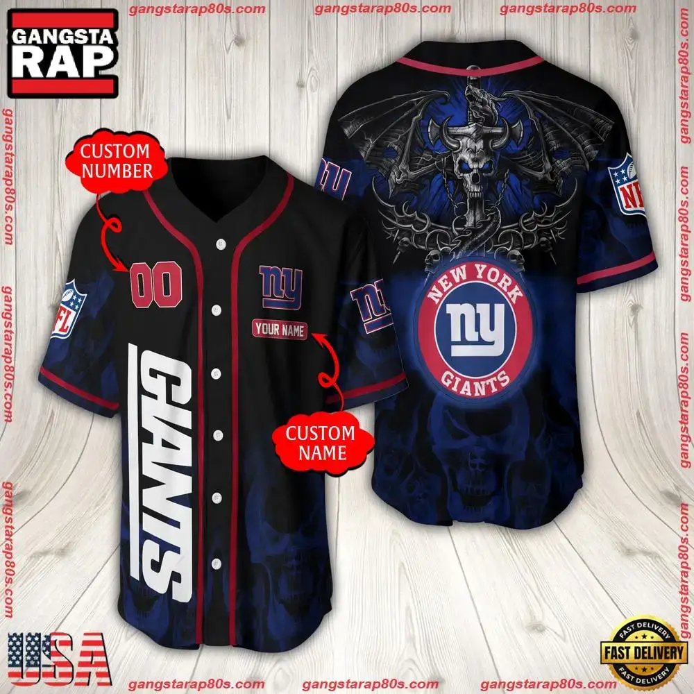 NFL Custom Name Number New York Giants Baseball Jersey Image
