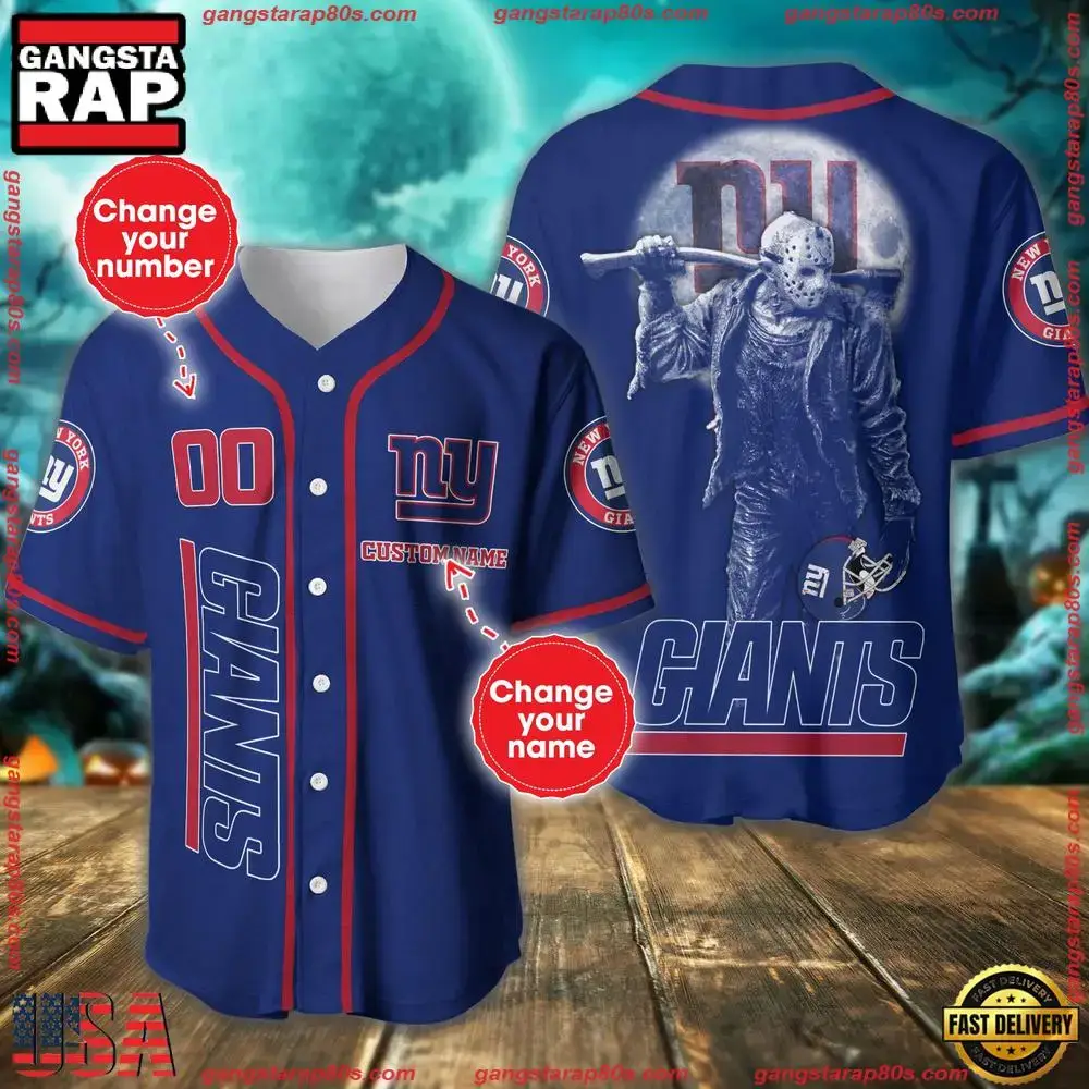 NFL Custom Name Number New York Giants Horror 3D New Design Baseball Jersey Shirt Image