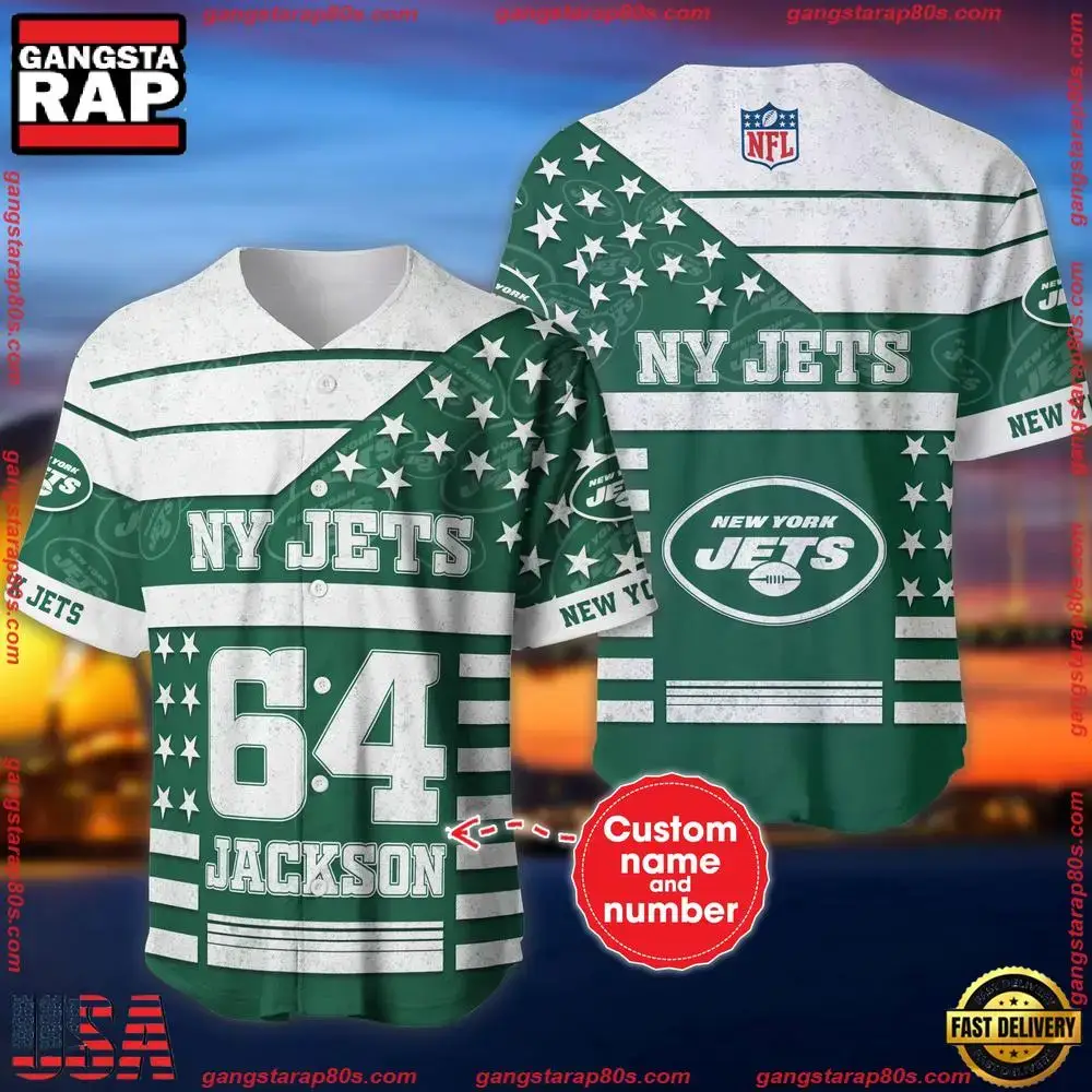 NFL Custom Name Number New York Jets American Flag New Design Baseball Jersey Shirt Image