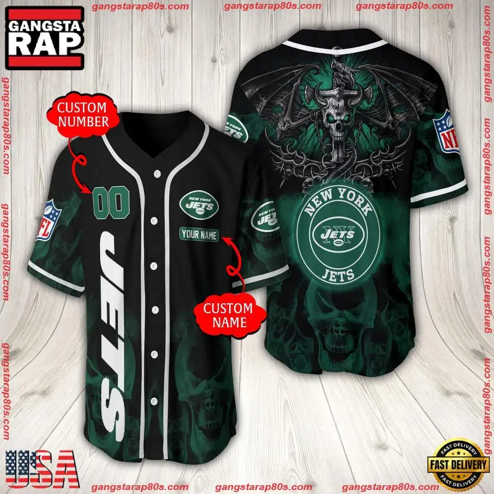 NFL Custom Name Number New York Jets Baseball Jersey Image