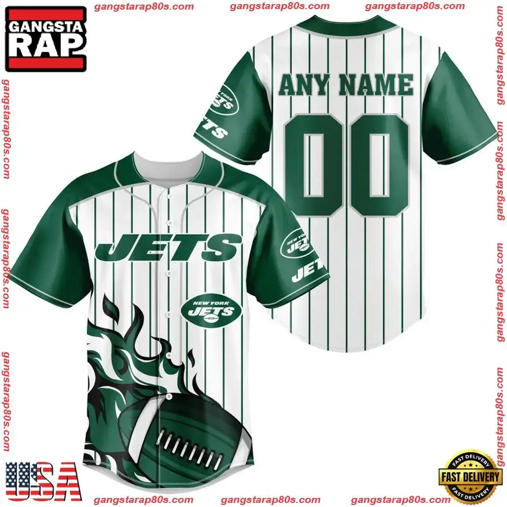 NFL Custom Name Number New York Jets Baseball Jersey Shirt Image