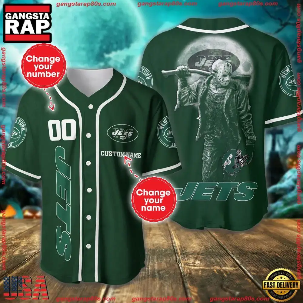 NFL Custom Name Number New York Jets Horror 3D New Design Baseball Jersey Shirt Image