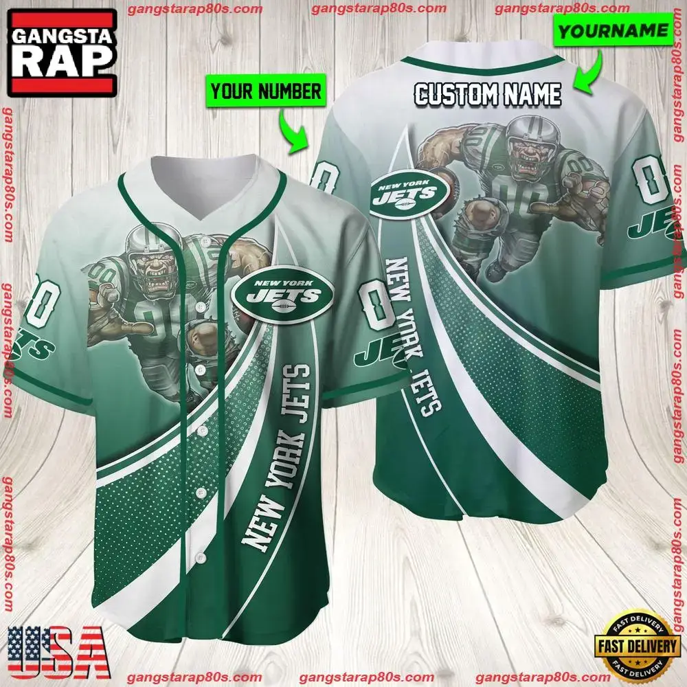 NFL Custom Name Number New York Jets Mascot Football New Design Baseball Jersey Shirt Image