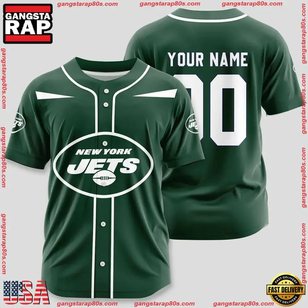 NFL Custom Name Number New York Jets Team Baseball Jersey Shirt Image