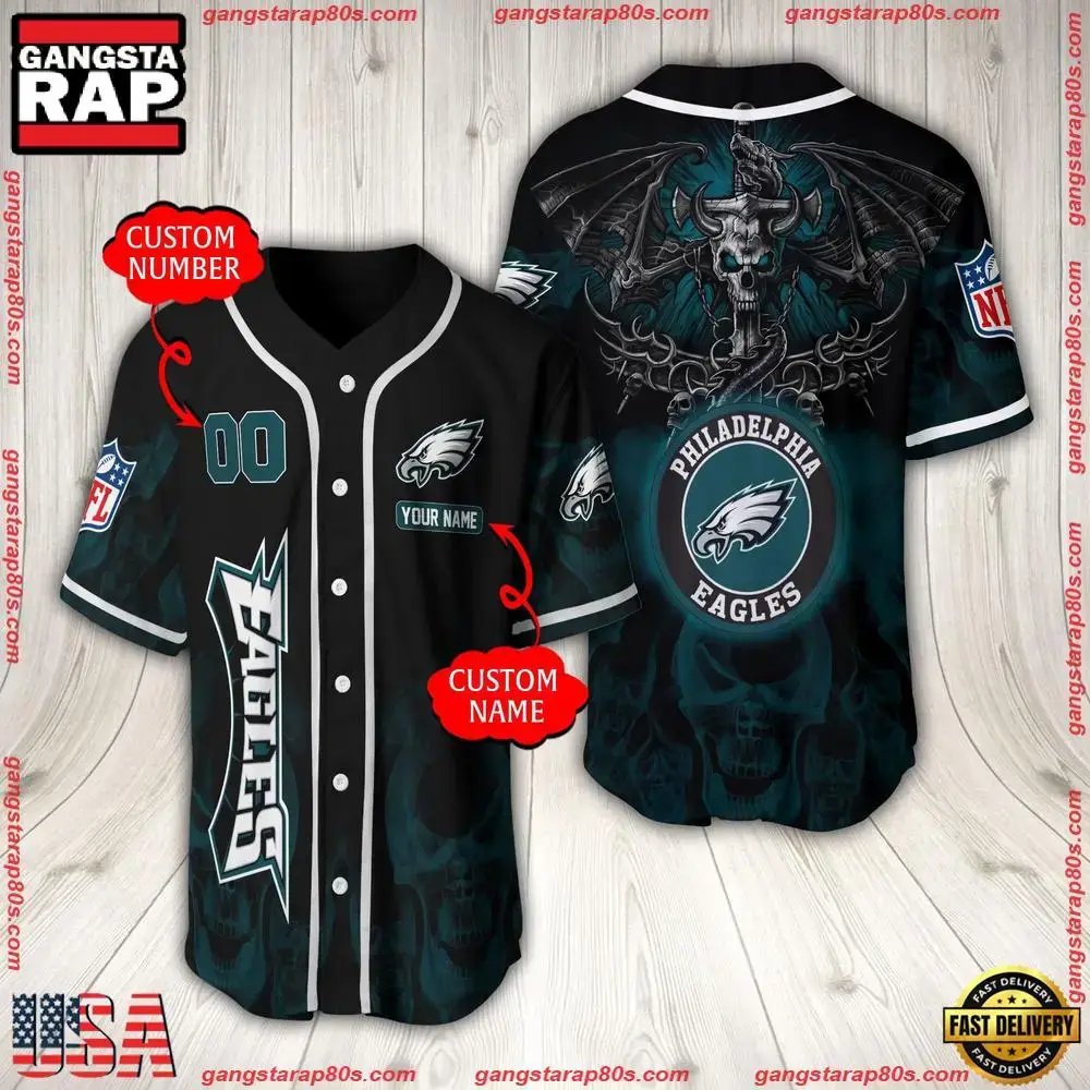 NFL Custom Name Number Philadelphia Eagles Baseball Jersey Image