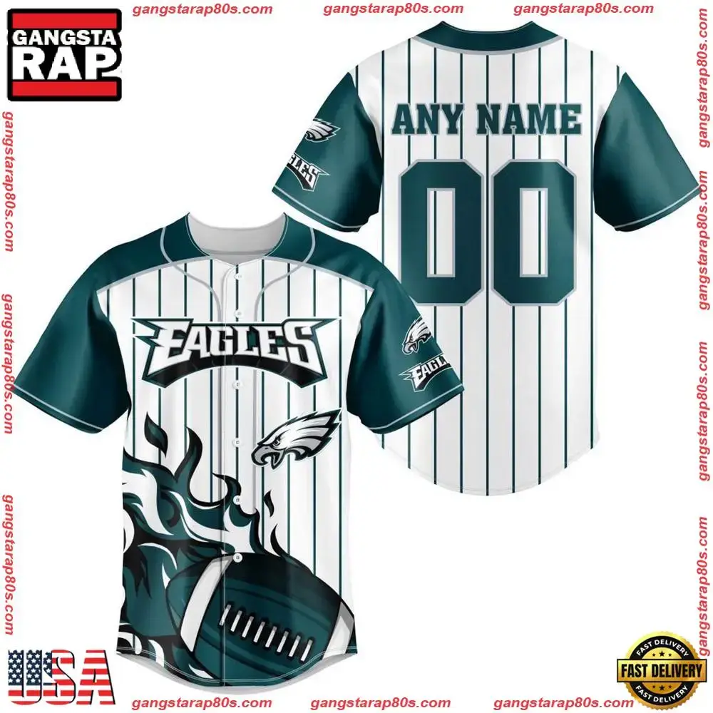 NFL Custom Name Number Philadelphia Eagles Baseball Jersey Shirt Image