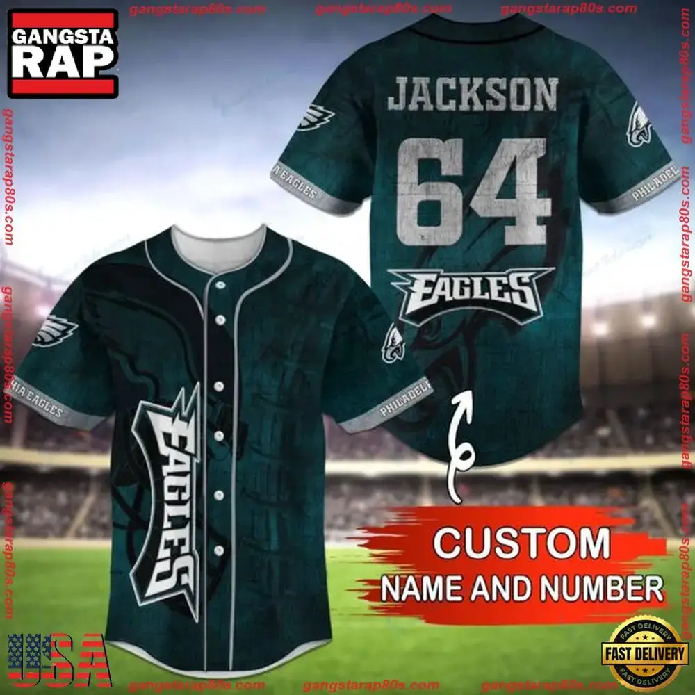 NFL Custom Name Number Philadelphia Eagles Baseball Jersey Shirt Image