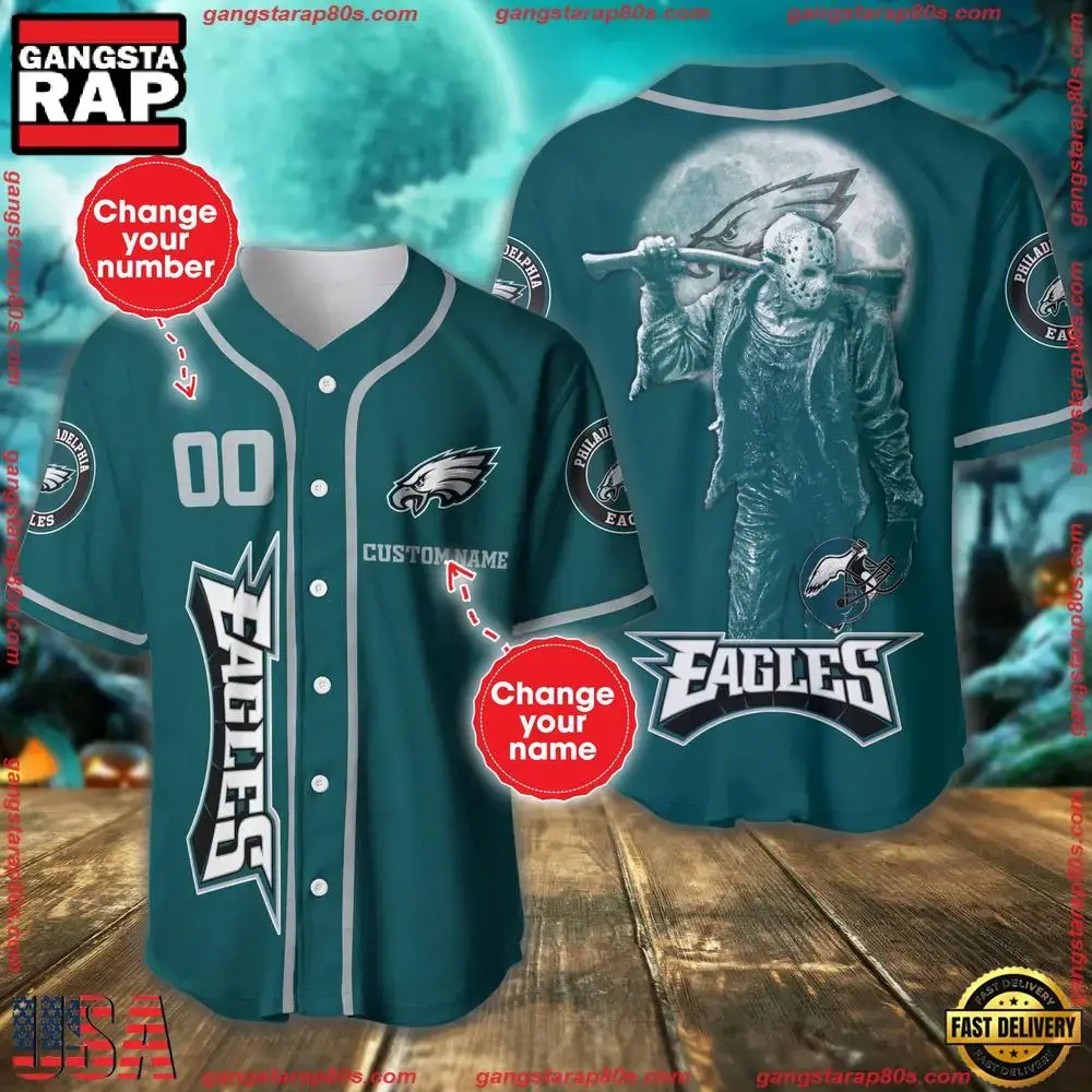 NFL Custom Name Number Philadelphia Eagles Horror 3D New Design Baseball Jersey Shirt Image