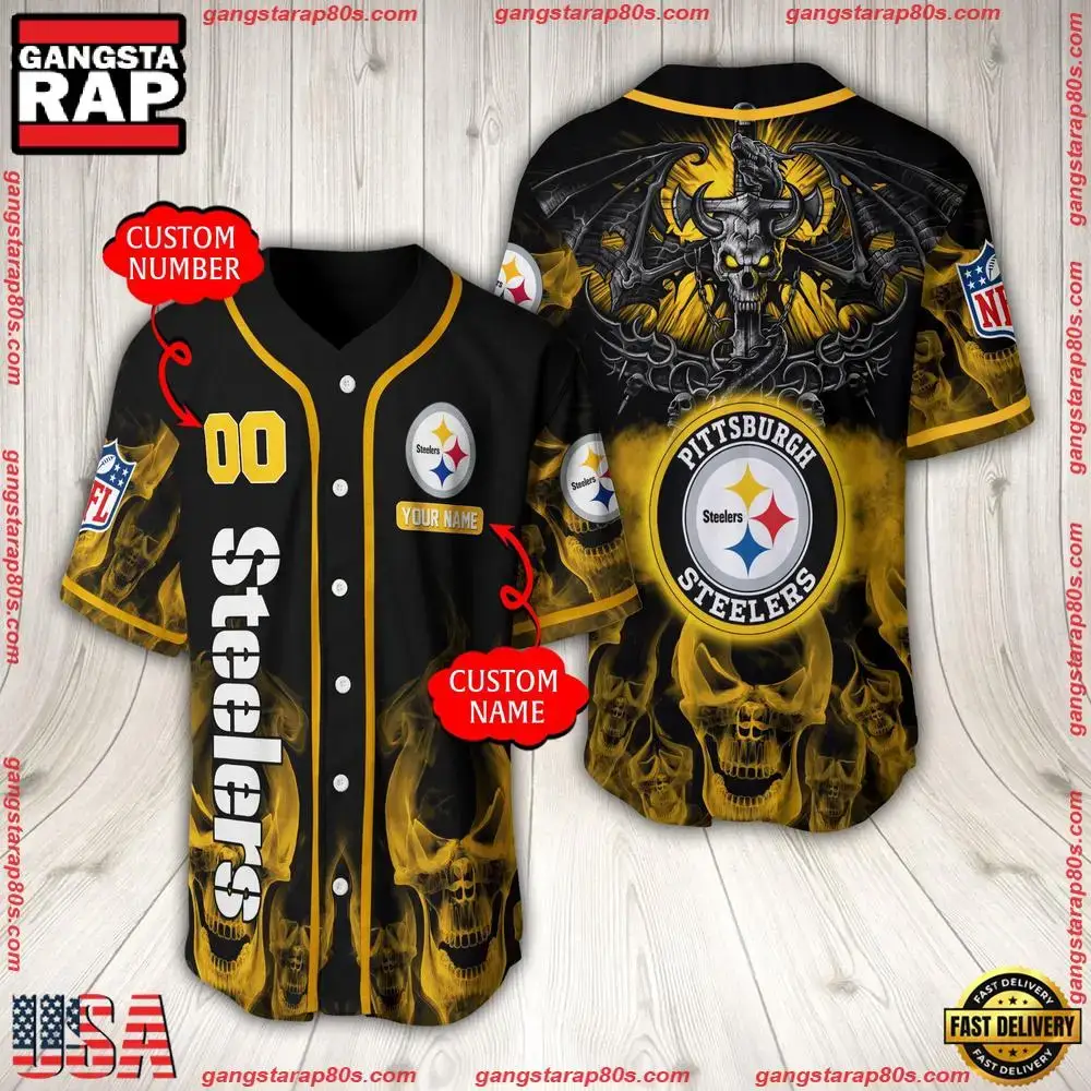 NFL Custom Name Number Pittsburgh Steelers Baseball Jersey Image