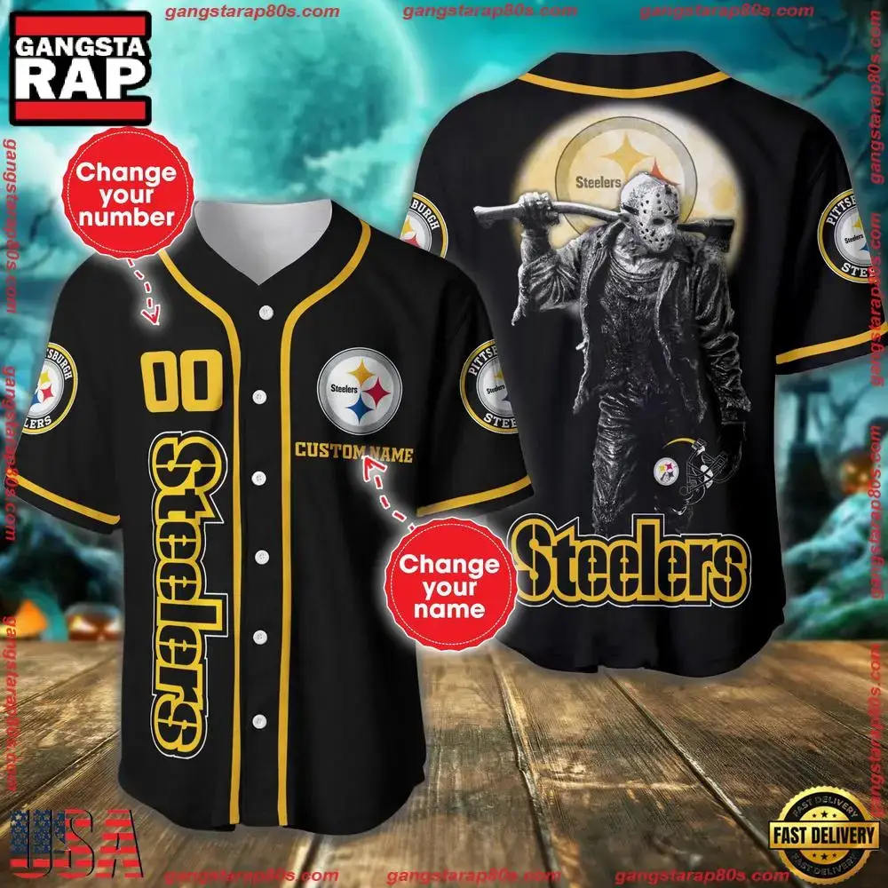NFL Custom Name Number Pittsburgh Steelers Horror 3D New Design Baseball Jersey Shirt Image