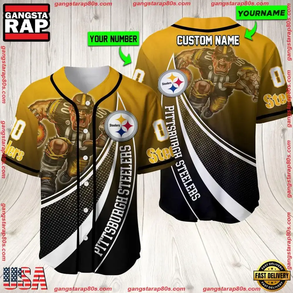 NFL Custom Name Number Pittsburgh Steelers Mascot Football New Design Baseball Jersey Shirt Image