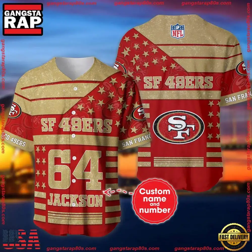 NFL Custom Name Number San Francisco 49ers American Flag New Design Baseball Jersey Shirt Image