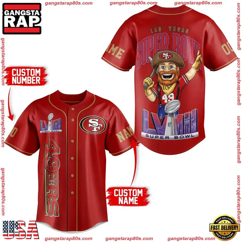 NFL Custom Name Number San Francisco 49ers Super Bowl Red Baseball Jersey Image